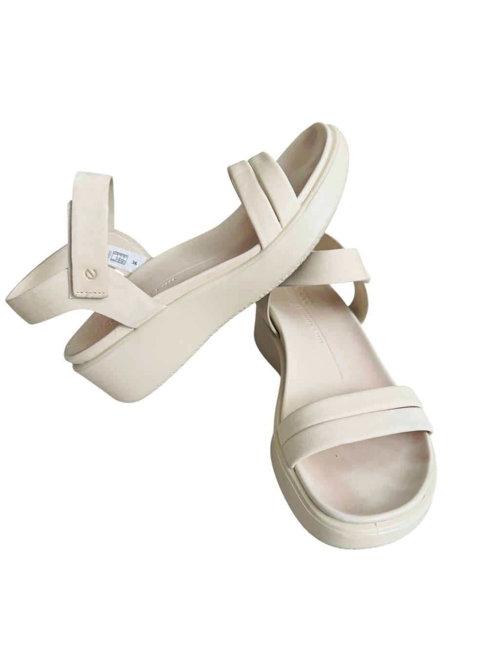 ECCO Women’s Cream Leather Wedge Platform Sandals EU 36 US 5-5.5 Ankle Strap